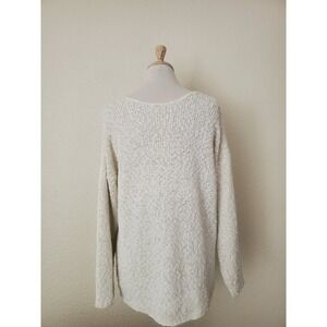 Vintage Cream Textured Cotton Knit Sweater Boat Neck Ivory Oversized Tunic Top M